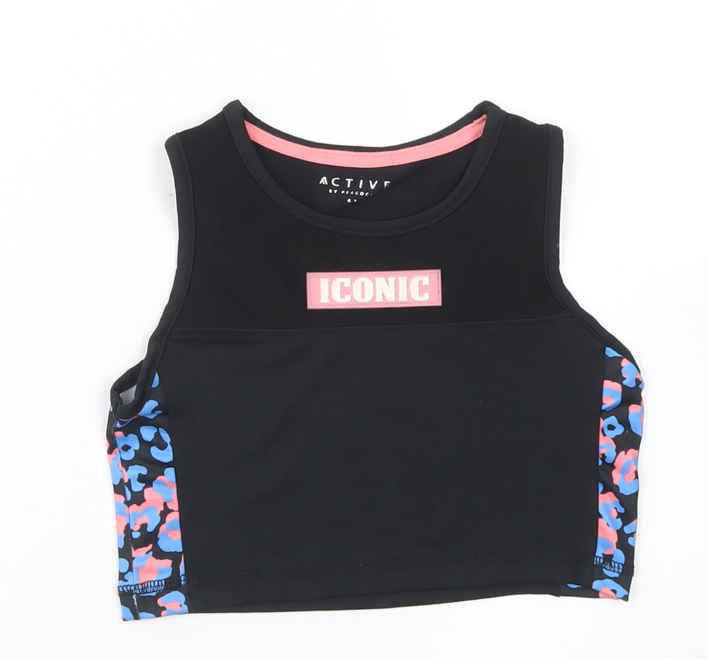 Miss E-vie Girls Black Animal Print Polyester Cropped Tank Size 6-7 Years Crew Neck