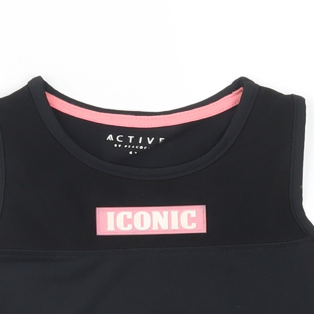 Miss E-vie Girls Black Animal Print Polyester Cropped Tank Size 6-7 Years Crew Neck