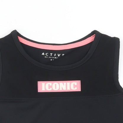 Miss E-vie Girls Black Animal Print Polyester Cropped Tank Size 6-7 Years Crew Neck