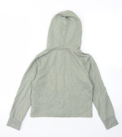 name it Girls Green  Cotton Pullover Hoodie Size 7-8 Years   - Cropped