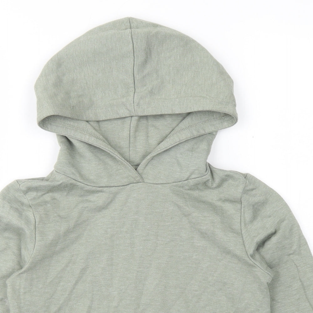 name it Girls Green  Cotton Pullover Hoodie Size 7-8 Years   - Cropped