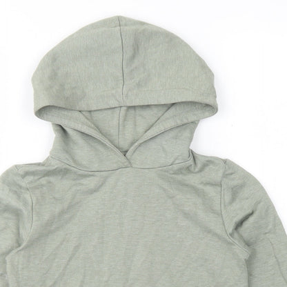 name it Girls Green  Cotton Pullover Hoodie Size 7-8 Years   - Cropped