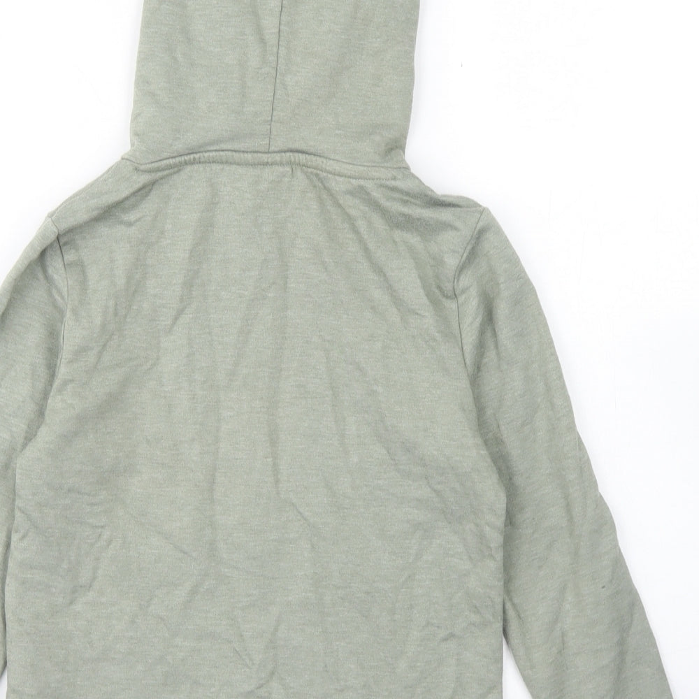 name it Girls Green  Cotton Pullover Hoodie Size 7-8 Years   - Cropped