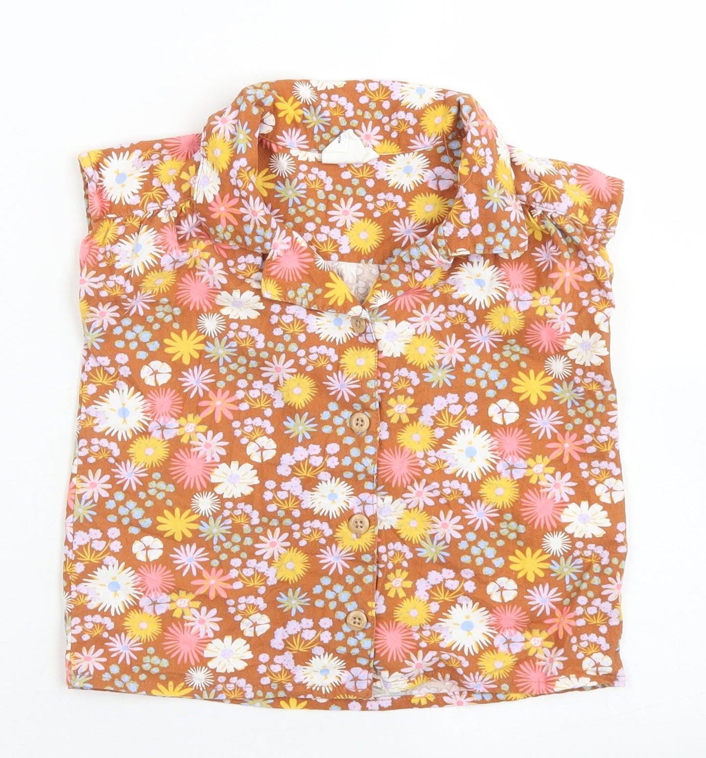 Sage x Clare Girls Brown Floral Plastic Basic Button-Up Size 3 Years Collared Button