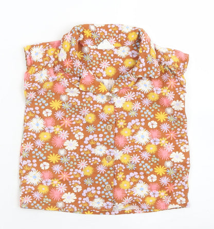 Sage x Clare Girls Brown Floral Plastic Basic Button-Up Size 3 Years Collared Button