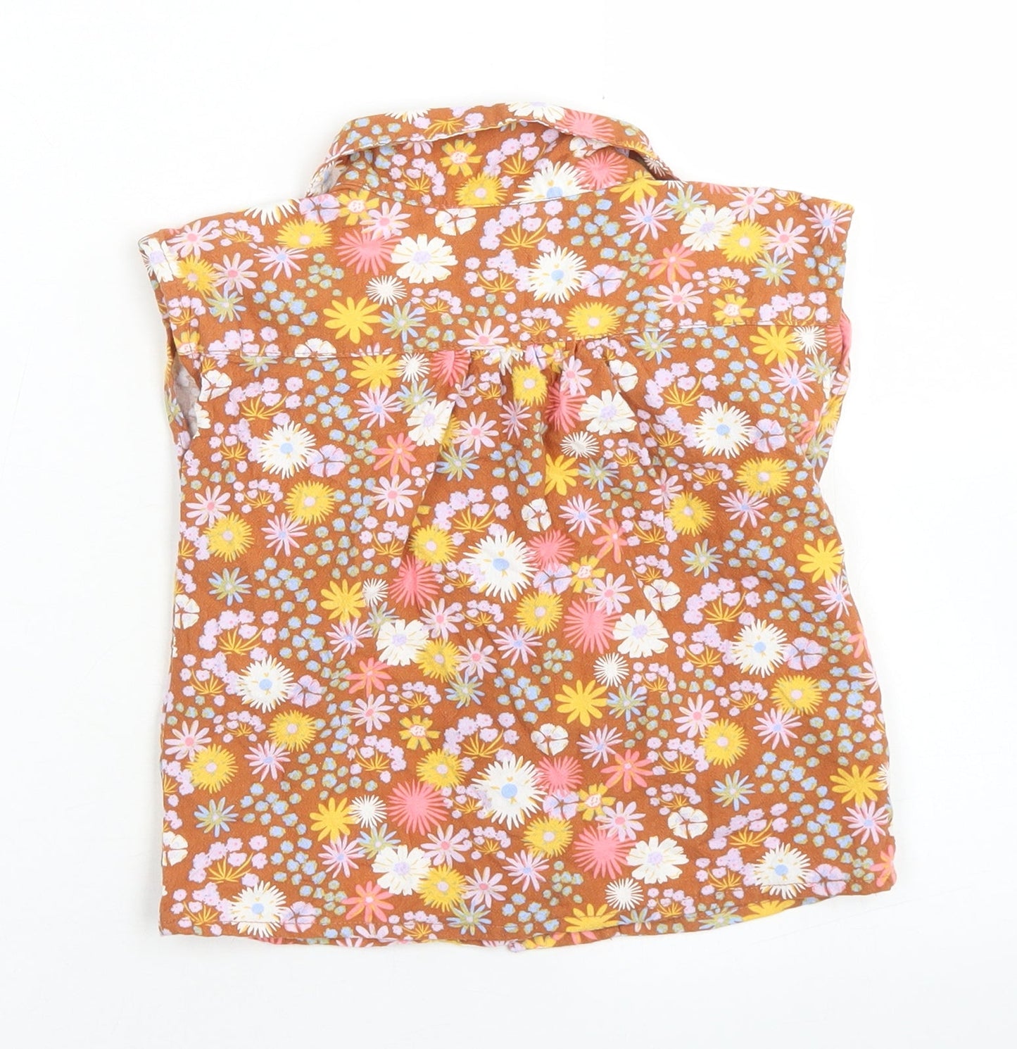 Sage x Clare Girls Brown Floral Plastic Basic Button-Up Size 3 Years Collared Button