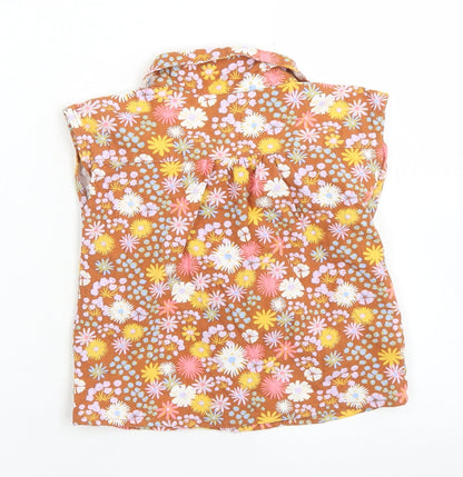 Sage x Clare Girls Brown Floral Plastic Basic Button-Up Size 3 Years Collared Button