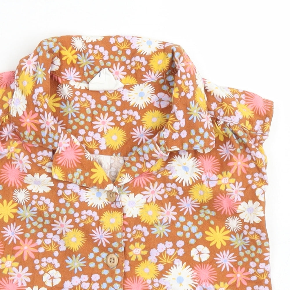 Sage x Clare Girls Brown Floral Plastic Basic Button-Up Size 3 Years Collared Button