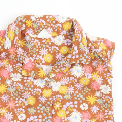 Sage x Clare Girls Brown Floral Plastic Basic Button-Up Size 3 Years Collared Button