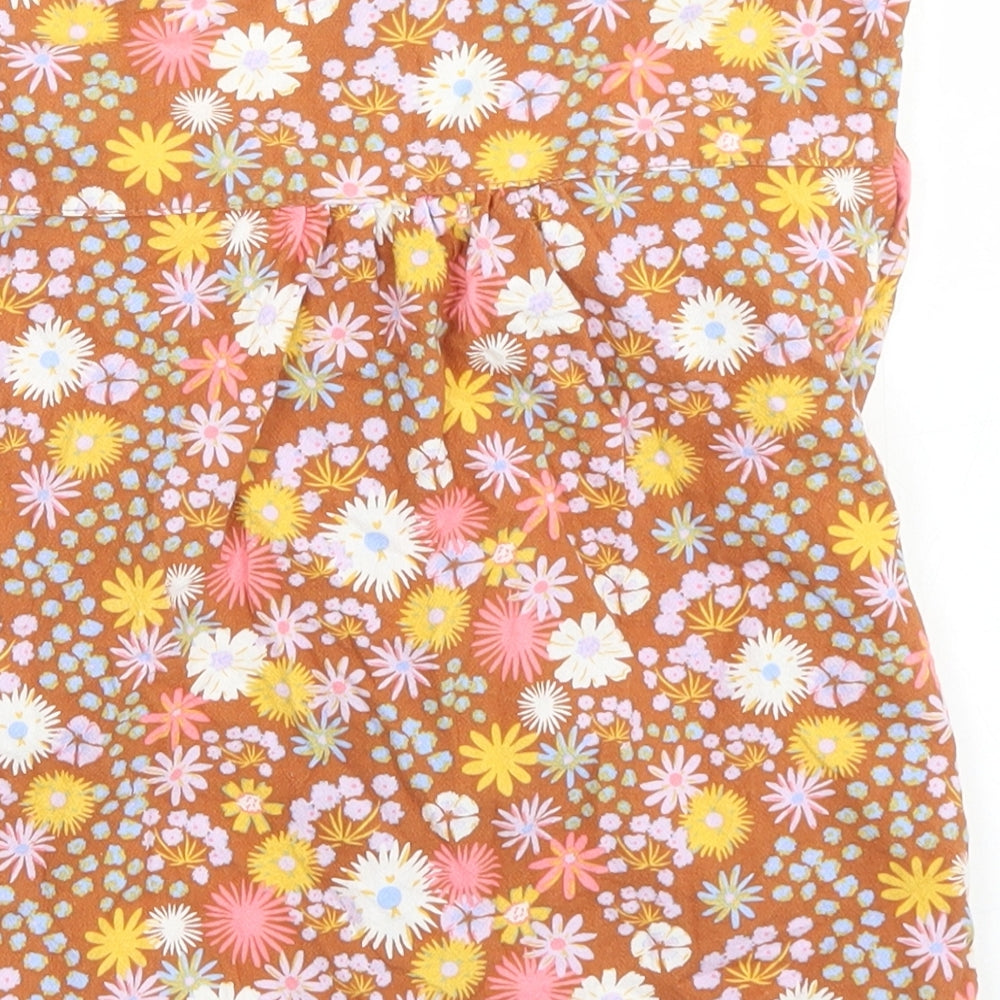Sage x Clare Girls Brown Floral Plastic Basic Button-Up Size 3 Years Collared Button