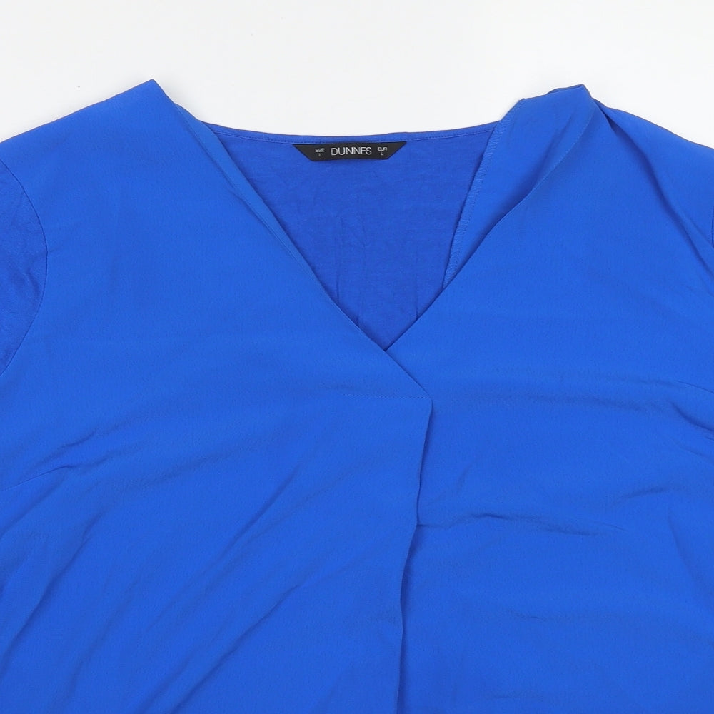 Dunnes Womens Blue  Polyester Basic Blouse Size L V-Neck