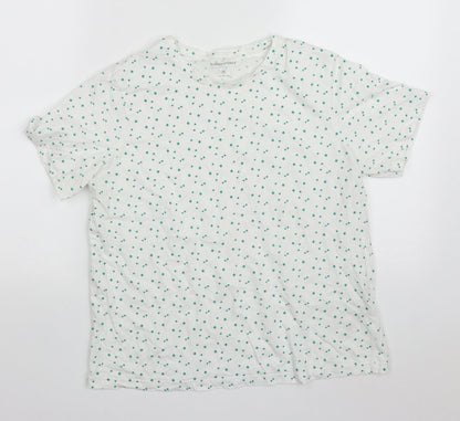 Dunnes Womens Green Floral Cotton Basic T-Shirt Size M Round Neck