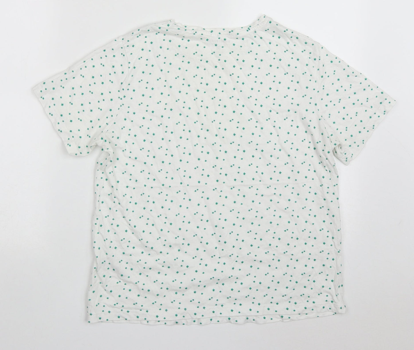 Dunnes Womens Green Floral Cotton Basic T-Shirt Size M Round Neck