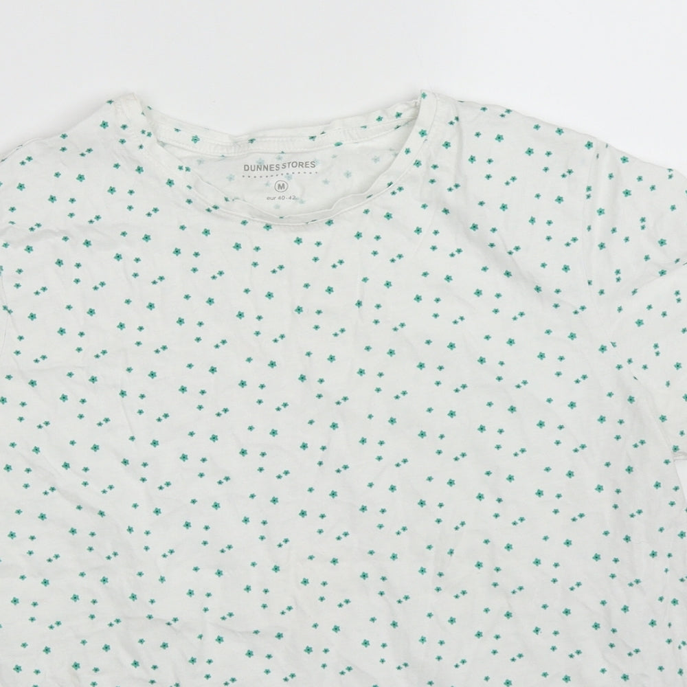Dunnes Womens Green Floral Cotton Basic T-Shirt Size M Round Neck