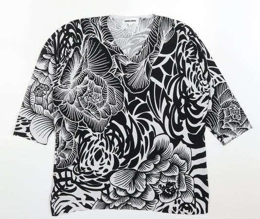 Gerard Womens Black V-Neck Floral Viscose Pullover Jumper Size L
