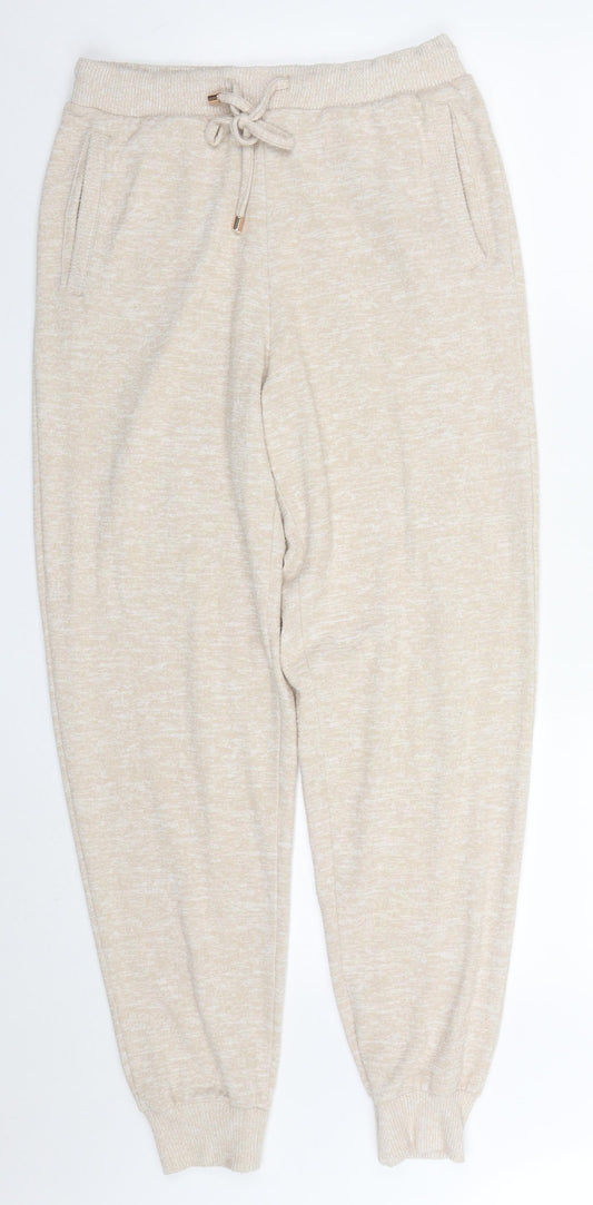 F&F Womens Beige  Viscose Trousers  Size 8 L29 in Regular Drawstring - Pyjama Pants