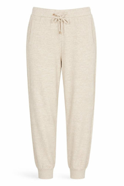 Front view of F&F women’s beige viscose trousers, size UK 8, 29-inch leg regular drawstring - pyjama pants