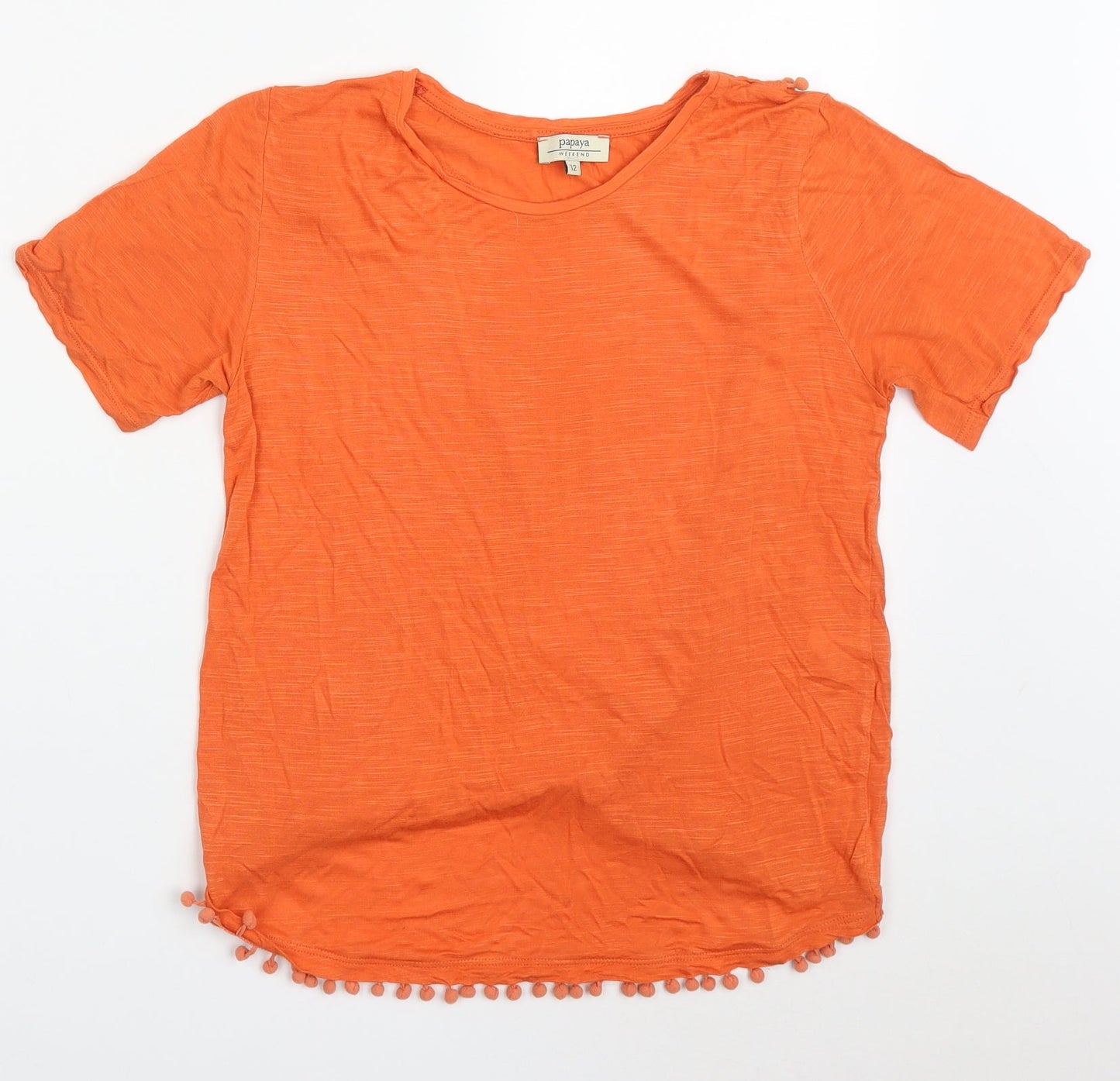 Papaya Womens Orange  Viscose Basic T-Shirt Size 12 Roll Neck