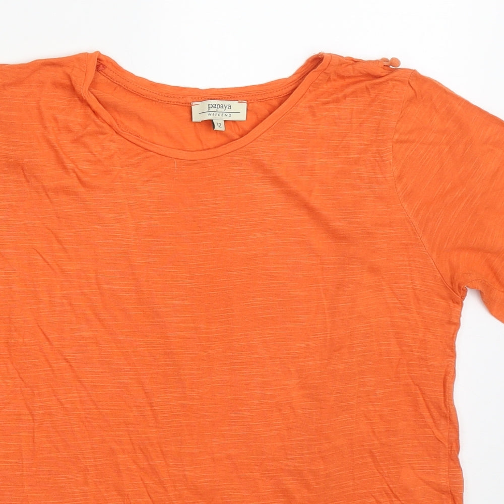 Papaya Womens Orange  Viscose Basic T-Shirt Size 12 Roll Neck