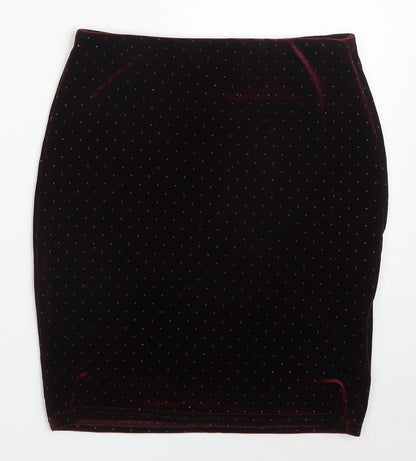 New Look Womens Red Polka Dot Polyester Mini Skirt Size 6  Regular  - Burgundy