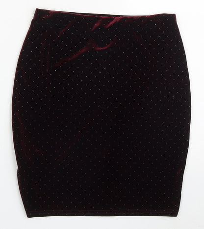 New Look Womens Red Polka Dot Polyester Mini Skirt Size 6  Regular  - Burgundy