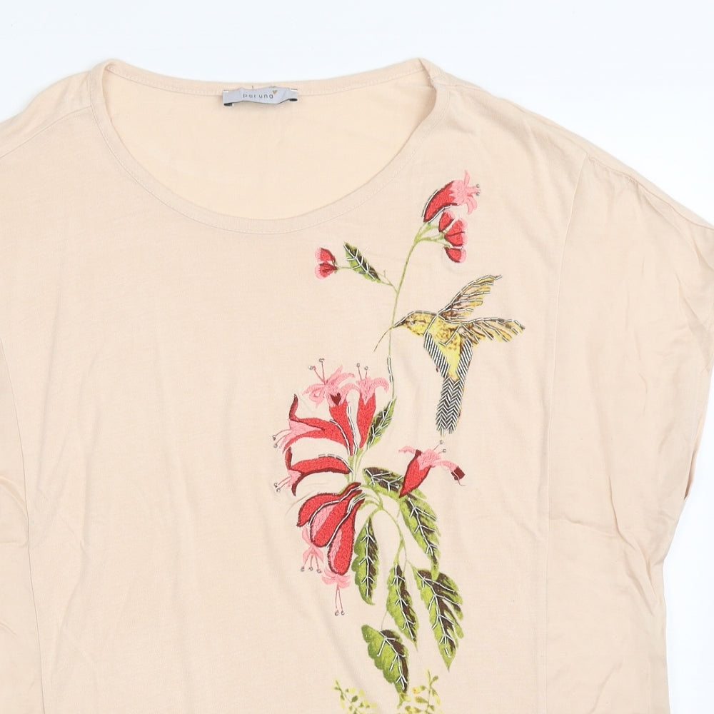 Marks and Spencer Womens Pink  Viscose Basic T-Shirt Size 16 Round Neck - Birds