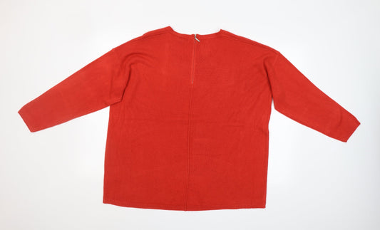 First Avenue Womens Red Round Neck  Acrylic Pullover Jumper Size XL