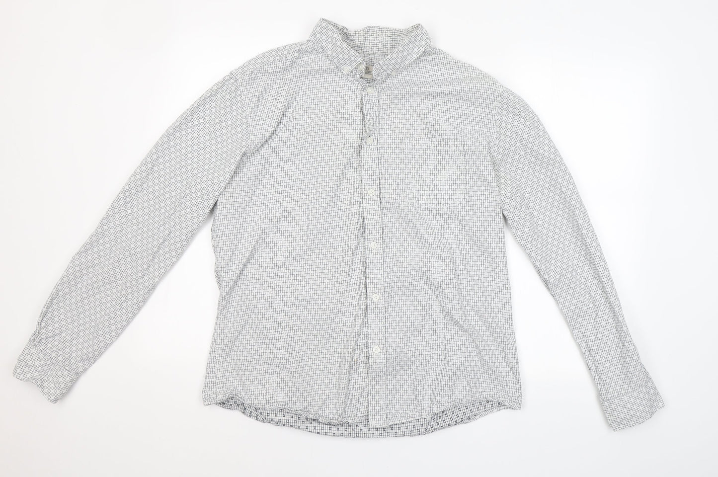 ACW 85  Mens White Geometric Cotton  Button-Up Size XL Collared Button