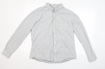 ACW 85  Mens White Geometric Cotton  Button-Up Size XL Collared Button