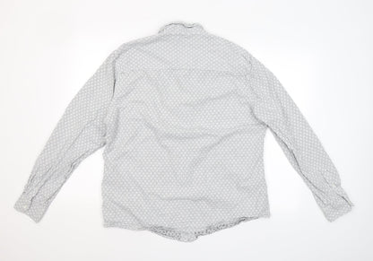 ACW 85  Mens White Geometric Cotton  Button-Up Size XL Collared Button