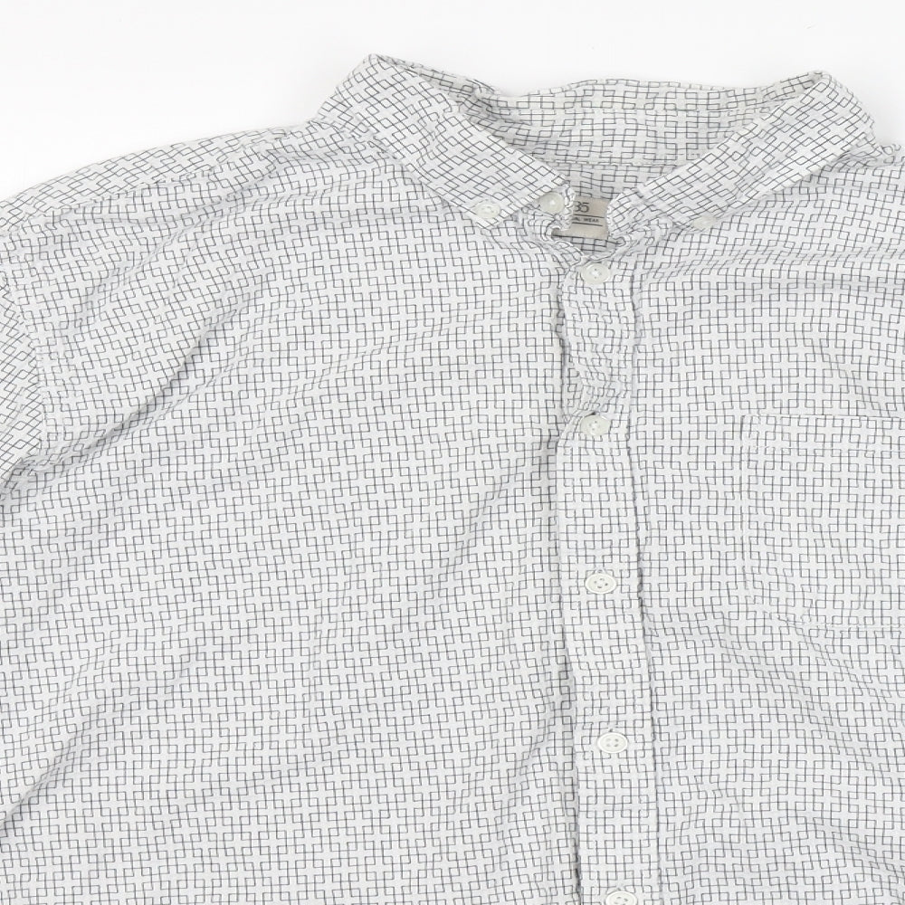 ACW 85  Mens White Geometric Cotton  Button-Up Size XL Collared Button