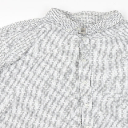 ACW 85  Mens White Geometric Cotton  Button-Up Size XL Collared Button