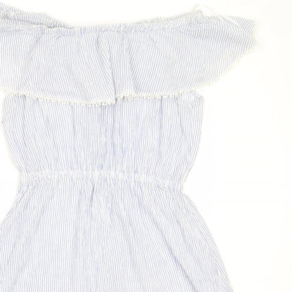H&M Womens Blue Striped Cotton Fit & Flare  Size 36  Off the Shoulder