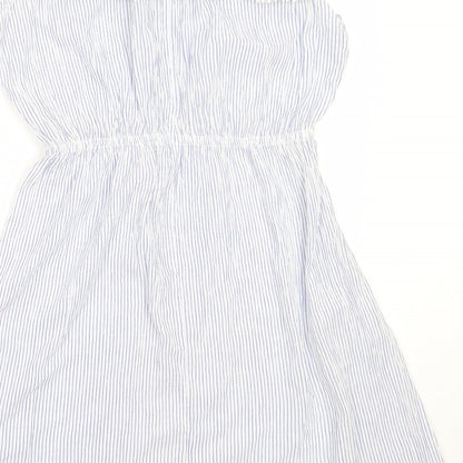 H&M Womens Blue Striped Cotton Fit & Flare  Size 36  Off the Shoulder