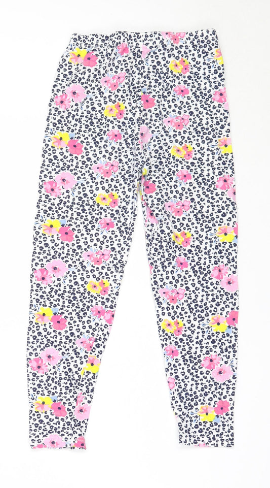 Hullabaloo Girls White Floral Cotton Capri Trousers Size 9-10 Years  Regular  - leggings