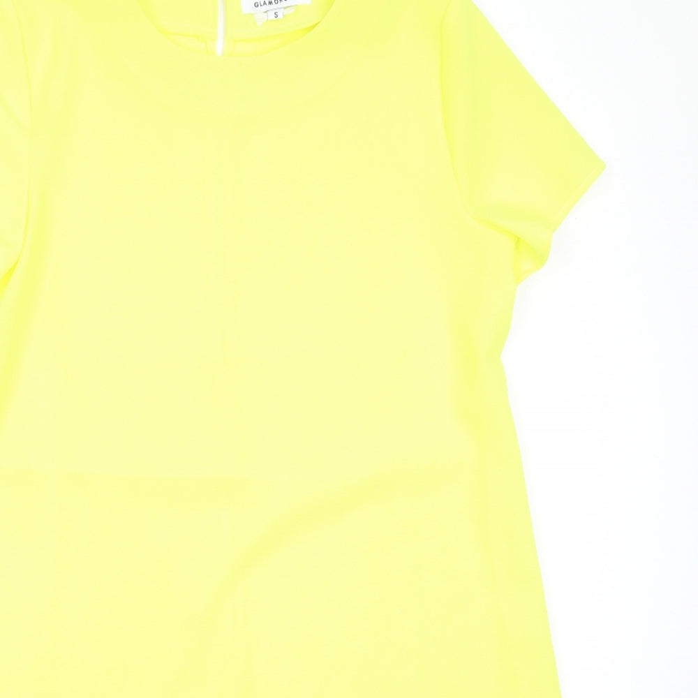 Glamorous Womens Yellow  Polyester Basic Blouse Size S Round Neck