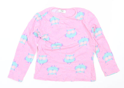 F&F Girls Pink Solid Cotton Top Pyjama Top Size 3-4 Years   - owl