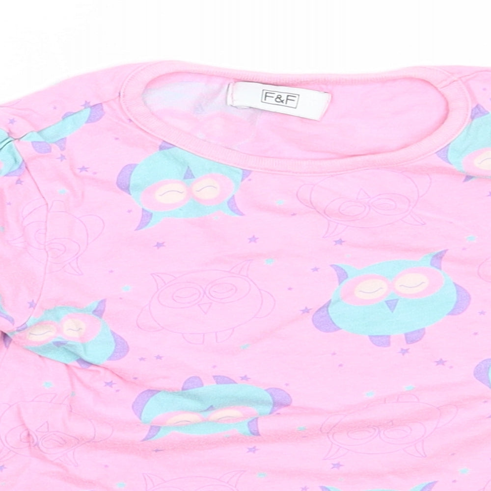 F&F Girls Pink Solid Cotton Top Pyjama Top Size 3-4 Years   - owl