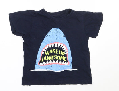 B&M Boys Blue  Cotton Basic T-Shirt Size 6-7 Years Round Neck  - shark