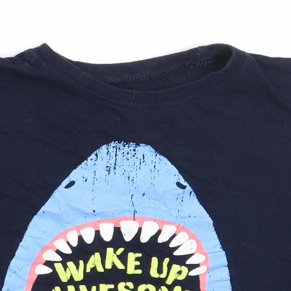 B&M Boys Blue  Cotton Basic T-Shirt Size 6-7 Years Round Neck  - shark
