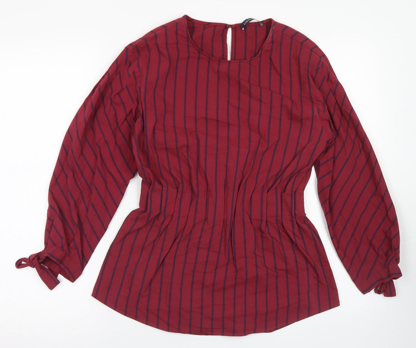 M&S Womens Red Striped Cotton Basic Blouse Size 8 Crew Neck