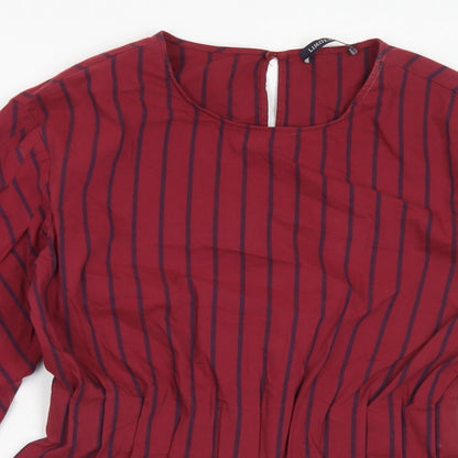 M&S Womens Red Striped Cotton Basic Blouse Size 8 Crew Neck