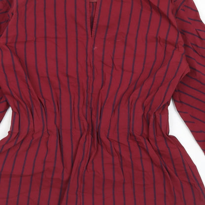 M&S Womens Red Striped Cotton Basic Blouse Size 8 Crew Neck