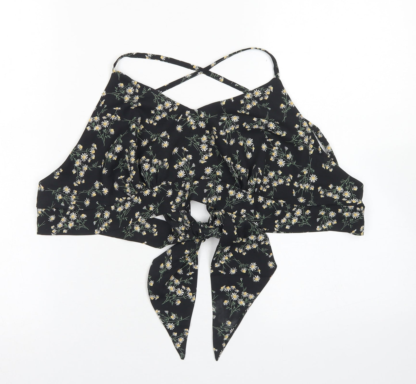 SheIn Womens Black Floral Polyester Cropped Blouse Size XL V-Neck