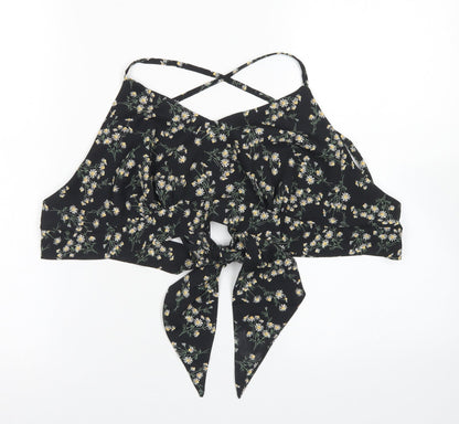 SheIn Womens Black Floral Polyester Cropped Blouse Size XL V-Neck