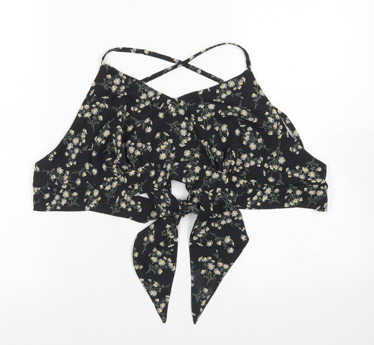 SheIn Womens Black Floral Polyester Cropped Blouse Size XL V-Neck