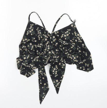 SheIn Womens Black Floral Polyester Cropped Blouse Size XL V-Neck