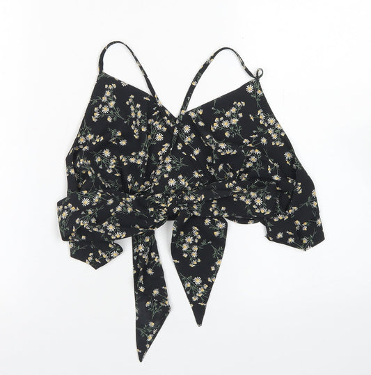 SheIn Womens Black Floral Polyester Cropped Blouse Size XL V-Neck