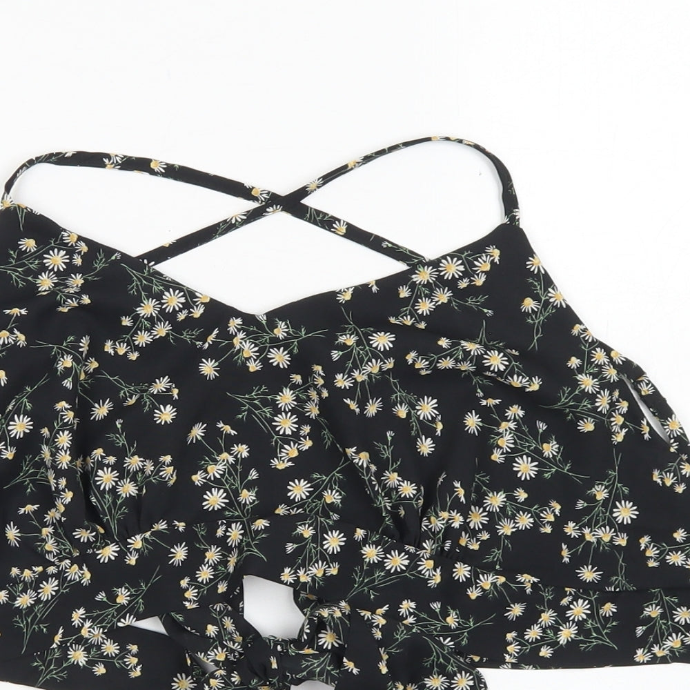 SheIn Womens Black Floral Polyester Cropped Blouse Size XL V-Neck