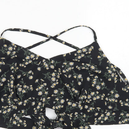 SheIn Womens Black Floral Polyester Cropped Blouse Size XL V-Neck